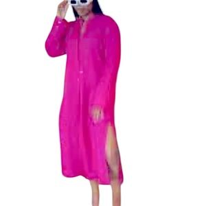 NEW Zara Fuchsia Linen Blend Tunic Mix Dress Size XXL